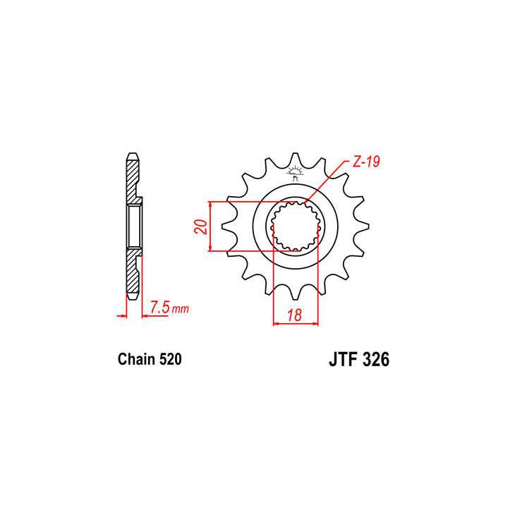 Pignon JT acier type 326 pas 520 13 dents HONDA CR 125 98-03
