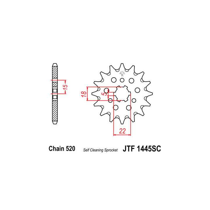 Pignon JT acier anti-boue type 1445 pas 520 12 dents KAWAZAKI KX-125 98-02