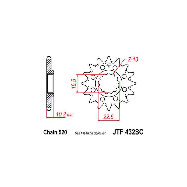 Pignon JT acier anti-boue type 432 pas 520 13 dents SUZUKI RM-250 98-09