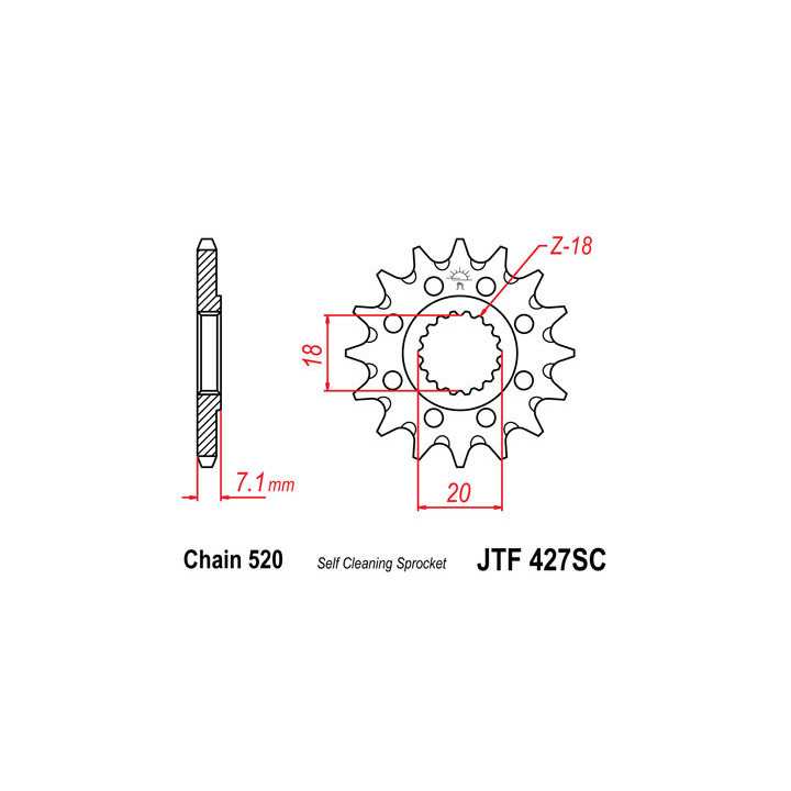 Pignon JT acier anti-boue type 427 pas 520 12 dents SUZUKI RMZ-250 07-09