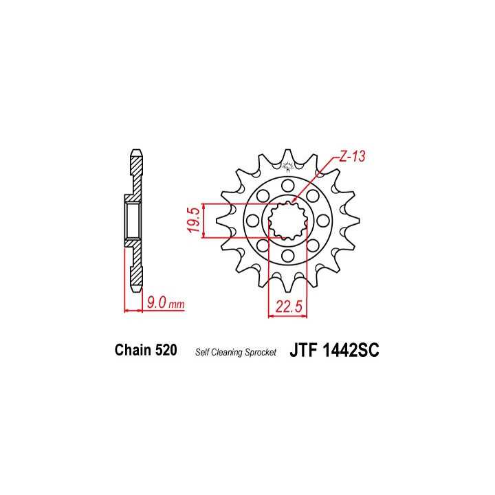 Pignon JT acier anti-boue type 1442 pas 520 13 dents SUZUKI RMZ-250 13-18