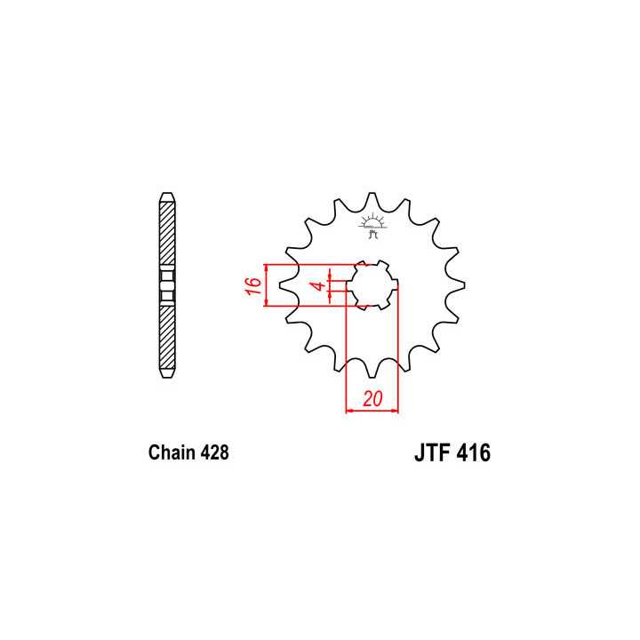 Pignon JT acier type 416 pas 428 13 dents YAMAHA YZ-80 grandes roues 97-01