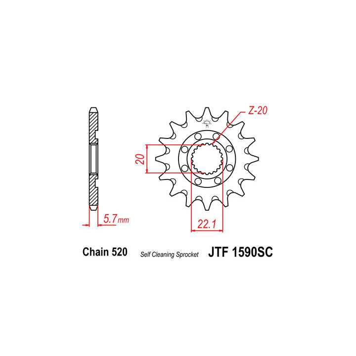 Pignon JT acier anti-boue type 1590 pas 520 13 dents YAMAHA YZF-250 01-18