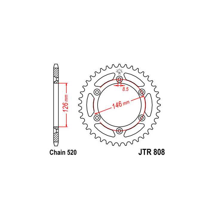 Couronne JT SPROCKETS 49 dents acier pas 520 type 808 Suzuki RM-125 00-05
