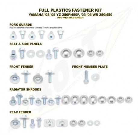 Kit vis complet de plastiques Bolt Yamaha WRF250 03-06