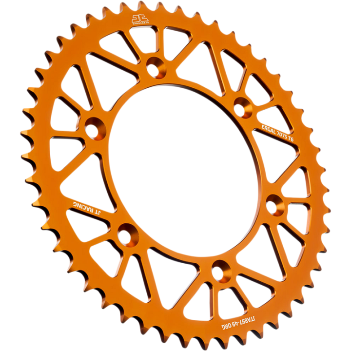 Couronne JT SPROCKETS 49 dents alu orange ultra-light anti-boue pas 520 type 897 KTM SXF 450 2013-21