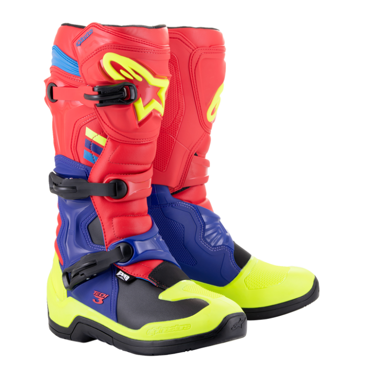 BOTTES CROSS ALPINESTAR ROUGE BLEU JAUNE TECH 3