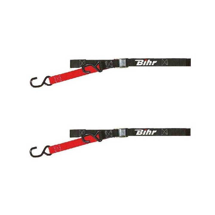 SANGLES FIXATION MOTO BIHR BICOLORE NOIR/ROUGE 38mm