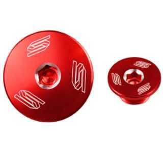 Bouchons carter moteur latéraux SCAR rouge Suzuki 250 RMZ 2007-13