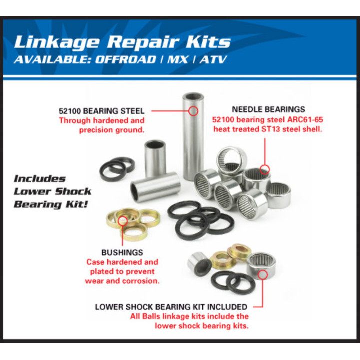 KIT ROULEMENTS BIELLETTES SUSPENSION ALL BALLS YAMAHA YZ 125 98-00
