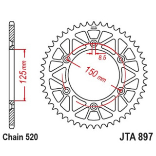 Couronne JT SPROCKETS 52 dents alu ultra-light anti-boue pas 520 type 897 KTM SXF-450 2007-12
