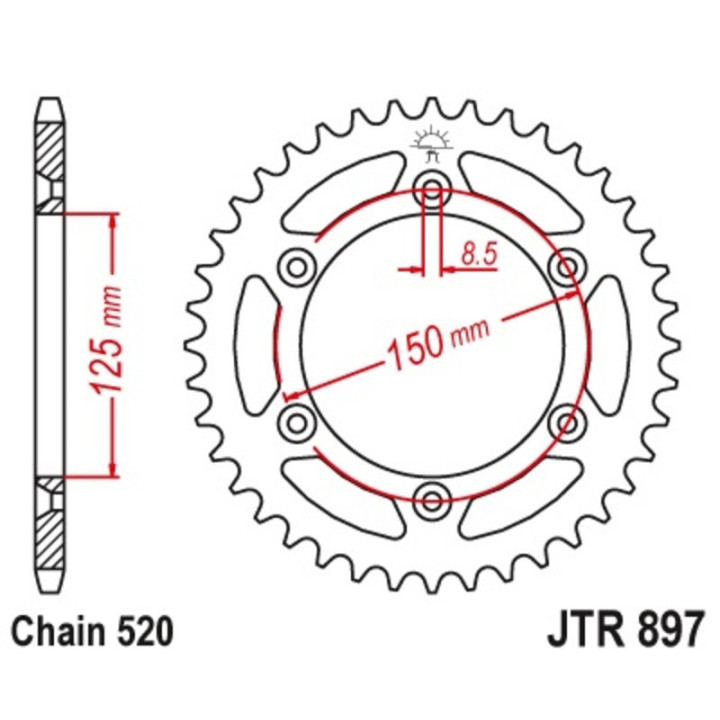 Couronne JT SPROCKETS 48 dents acier pas 520 type 897 KTM SXF 450 2007-21