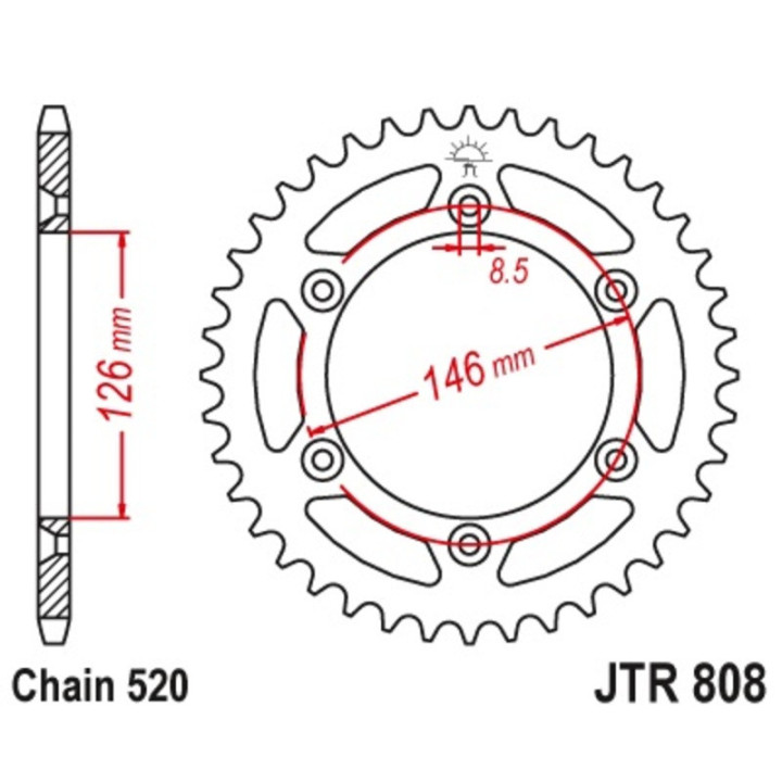 Couronne JT SPROCKETS 50 dents acier pas 520 type 808 Suzuki RM-250 2004-08