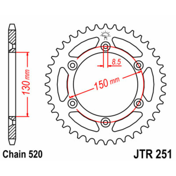 Couronne JT SPROCKETS 50 dents acier pas 520 type 251 Yamaha YZ-250 2005-18