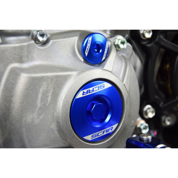 Bouchon carter moteur latéraux SCAR bleu Yamaha 250 et 450 YZF