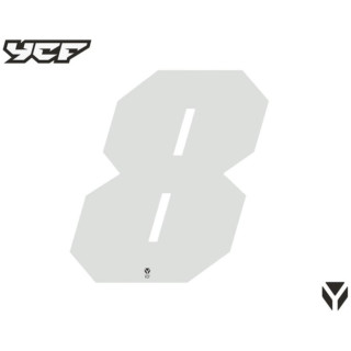 Numéro course 8 blanc YCF - Lot de 3 stickers