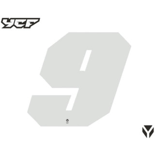 Numéro course 9 blanc YCF - Lot de 3 stickers