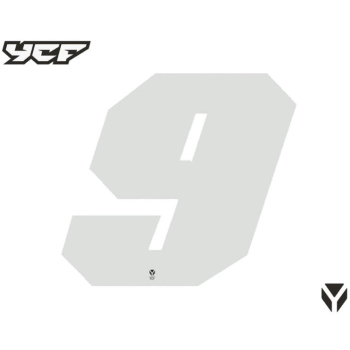 Numéro course 9 blanc YCF - Lot de 3 stickers