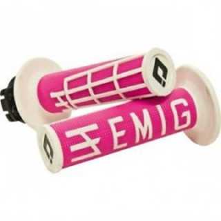 POIGNEES LOCK-ON-ODI EMIG V2 ROSE/BLANC SEMI-GAUFRE 4 TEMPS 