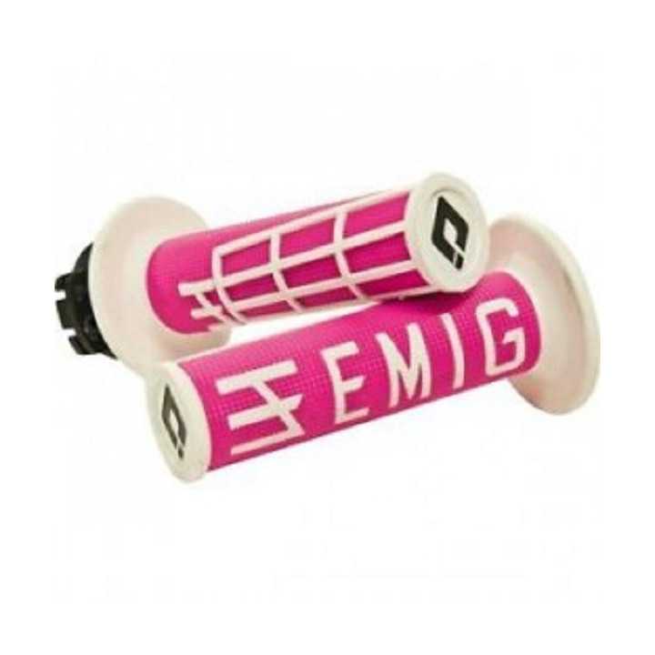 POIGNEES LOCK-ON-ODI EMIG V2 ROSE/BLANC SEMI-GAUFRE 4 TEMPS 